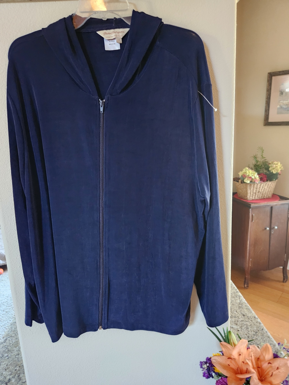 Norm Thompson Navy Full-Zip Hooded Lightweight Jacket